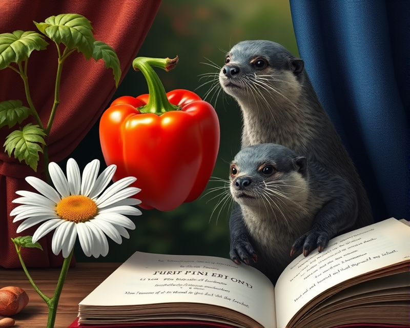 bell pepper, daisy, book, curtain, otter